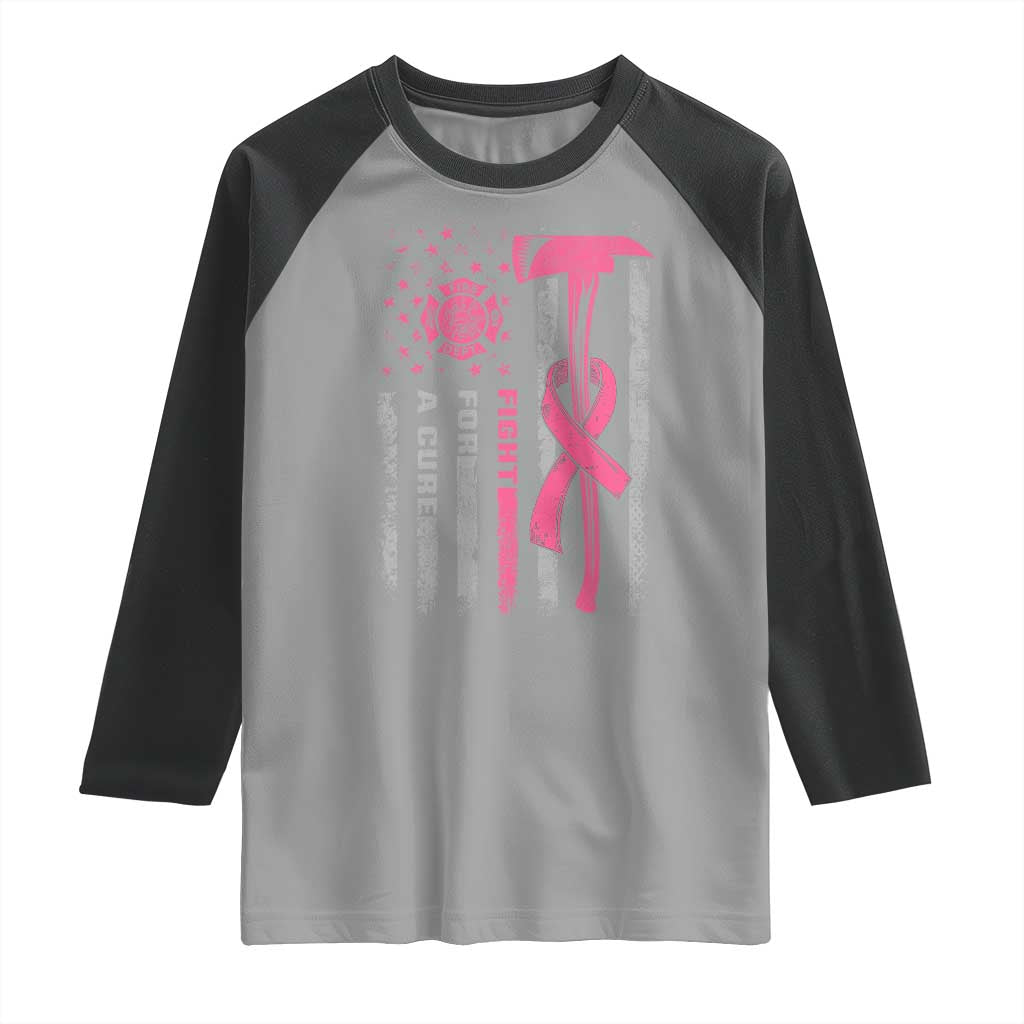 Firefighter Breast Cancer Awareness Raglan Shirt Fight For A Cure American Flag TS10 Sport Gray Black Print Your Wear