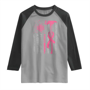 Firefighter Breast Cancer Awareness Raglan Shirt Fight For A Cure American Flag TS10 Sport Gray Black Print Your Wear