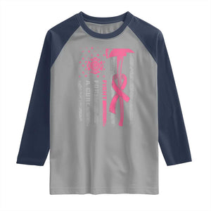 Firefighter Breast Cancer Awareness Raglan Shirt Fight For A Cure American Flag TS10 Sport Gray Navy Print Your Wear