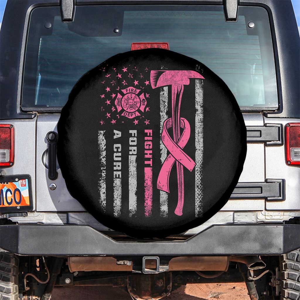Firefighter Breast Cancer Awareness Spare Tire Cover Fight For A Cure American Flag TS10 No hole Black Print Your Wear