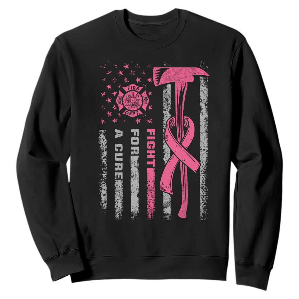 Firefighter Breast Cancer Awareness Sweatshirt Fight For A Cure American Flag TS10 Black Print Your Wear