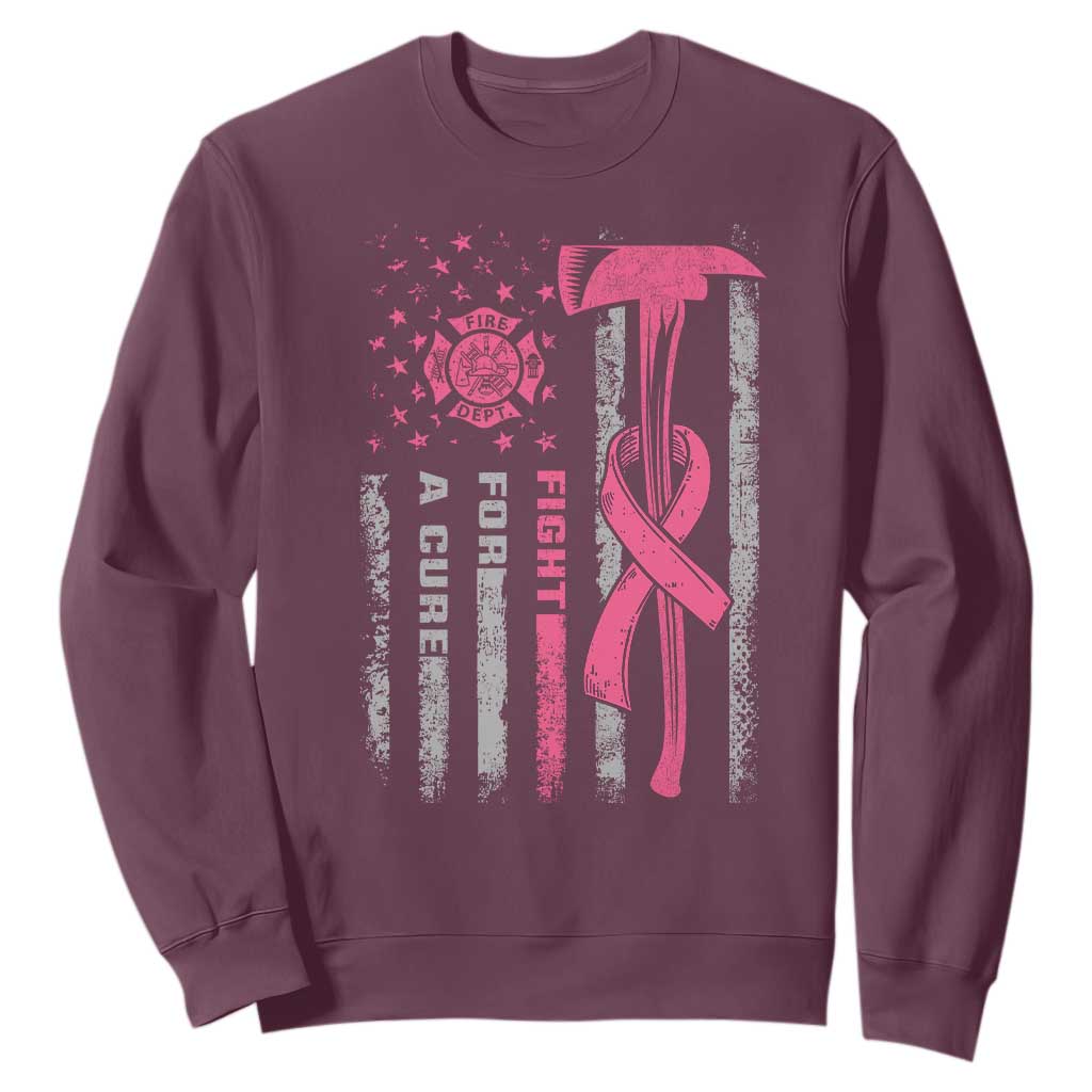 Firefighter Breast Cancer Awareness Sweatshirt Fight For A Cure American Flag TS10 Maroon Print Your Wear