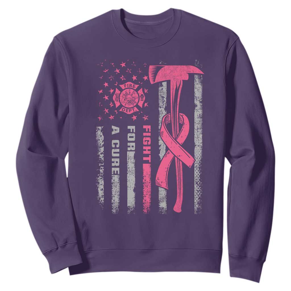 Firefighter Breast Cancer Awareness Sweatshirt Fight For A Cure American Flag TS10 Purple Print Your Wear