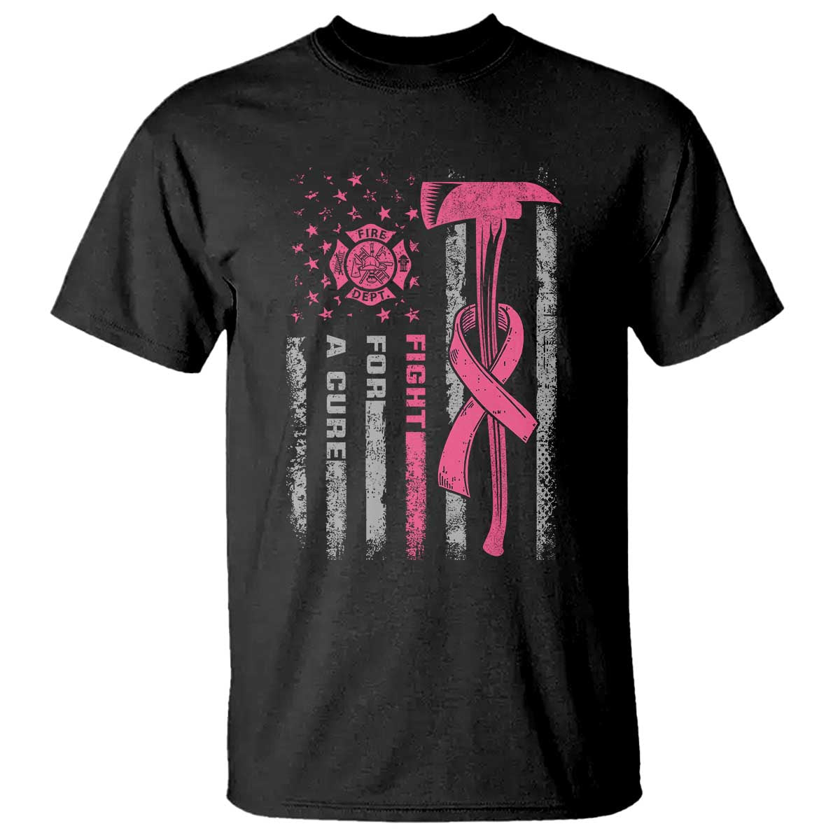 Firefighter Breast Cancer Awareness T Shirt Fight For A Cure American Flag TS10 Black Print Your Wear