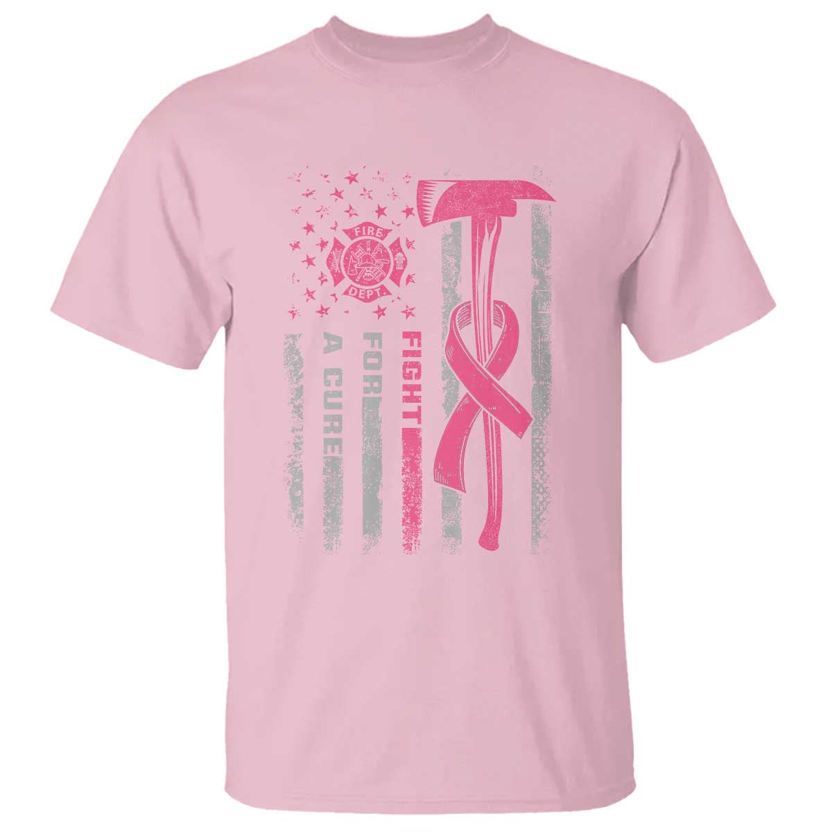Firefighter Breast Cancer Awareness T Shirt Fight For A Cure American Flag TS10 Light Pink Print Your Wear