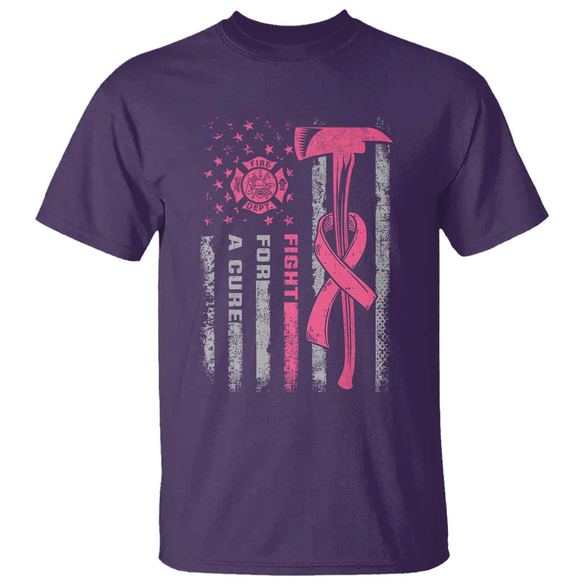 Firefighter Breast Cancer Awareness T Shirt Fight For A Cure American Flag TS10 Purple Print Your Wear