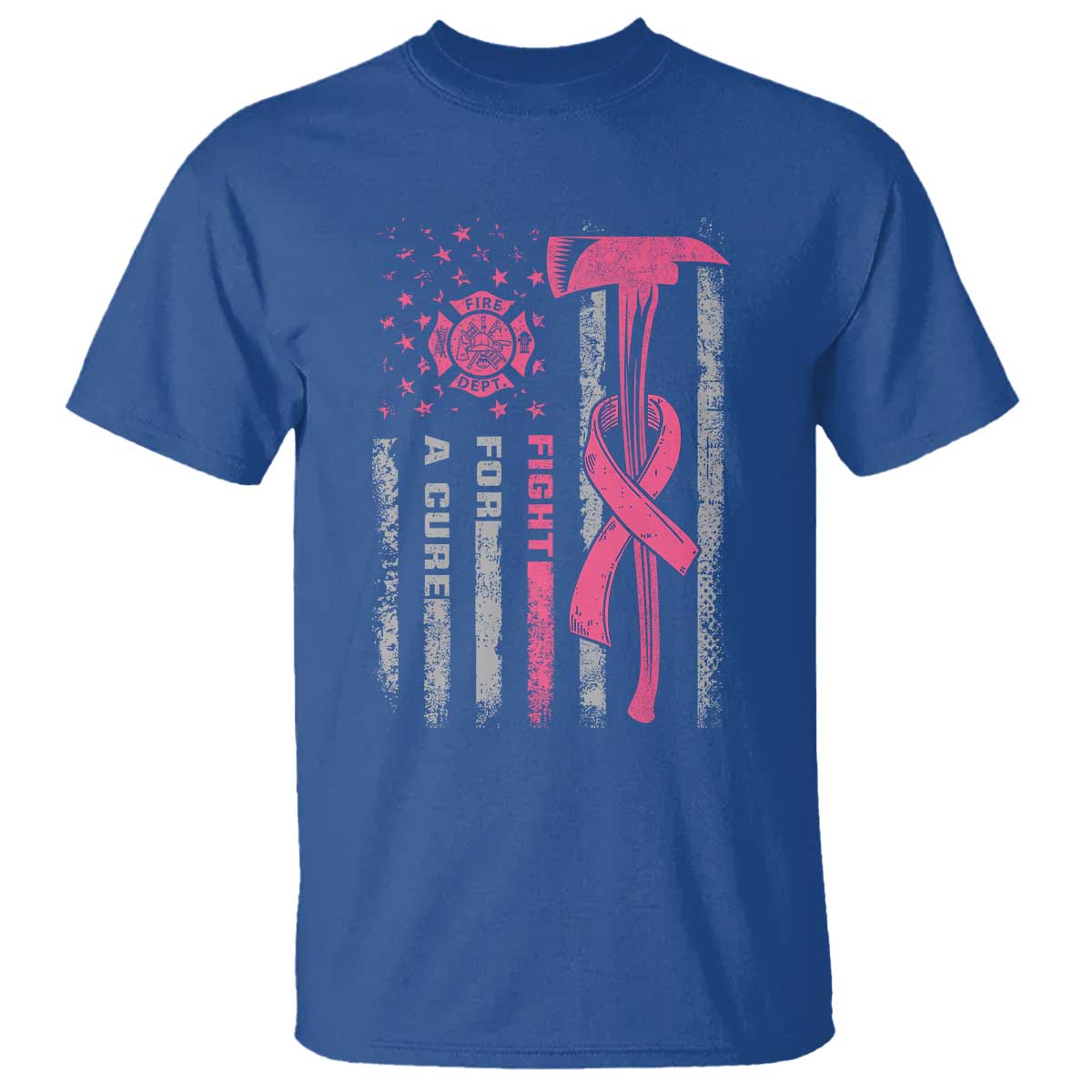 Firefighter Breast Cancer Awareness T Shirt Fight For A Cure American Flag TS10 Royal Blue Print Your Wear