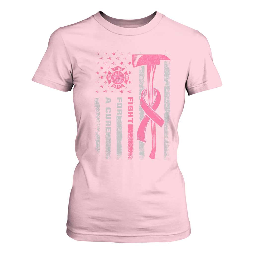 Firefighter Breast Cancer Awareness T Shirt For Women Fight For A Cure American Flag TS10 Light Pink Print Your Wear