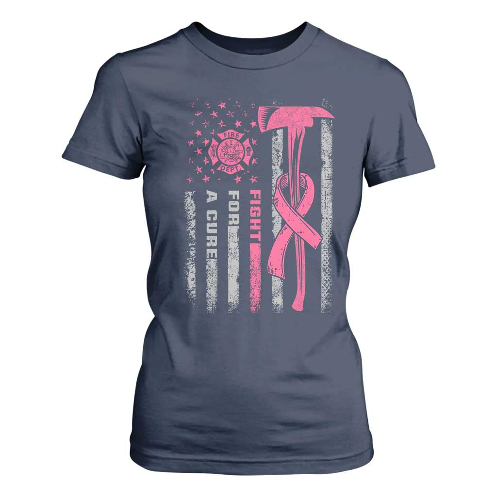 Firefighter Breast Cancer Awareness T Shirt For Women Fight For A Cure American Flag TS10 Navy Print Your Wear