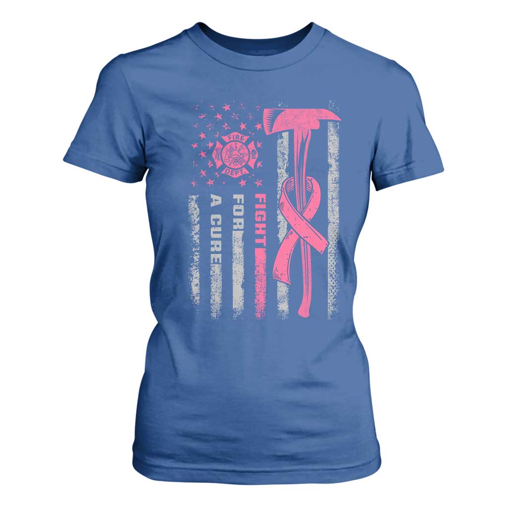 Firefighter Breast Cancer Awareness T Shirt For Women Fight For A Cure American Flag TS10 Royal Blue Print Your Wear