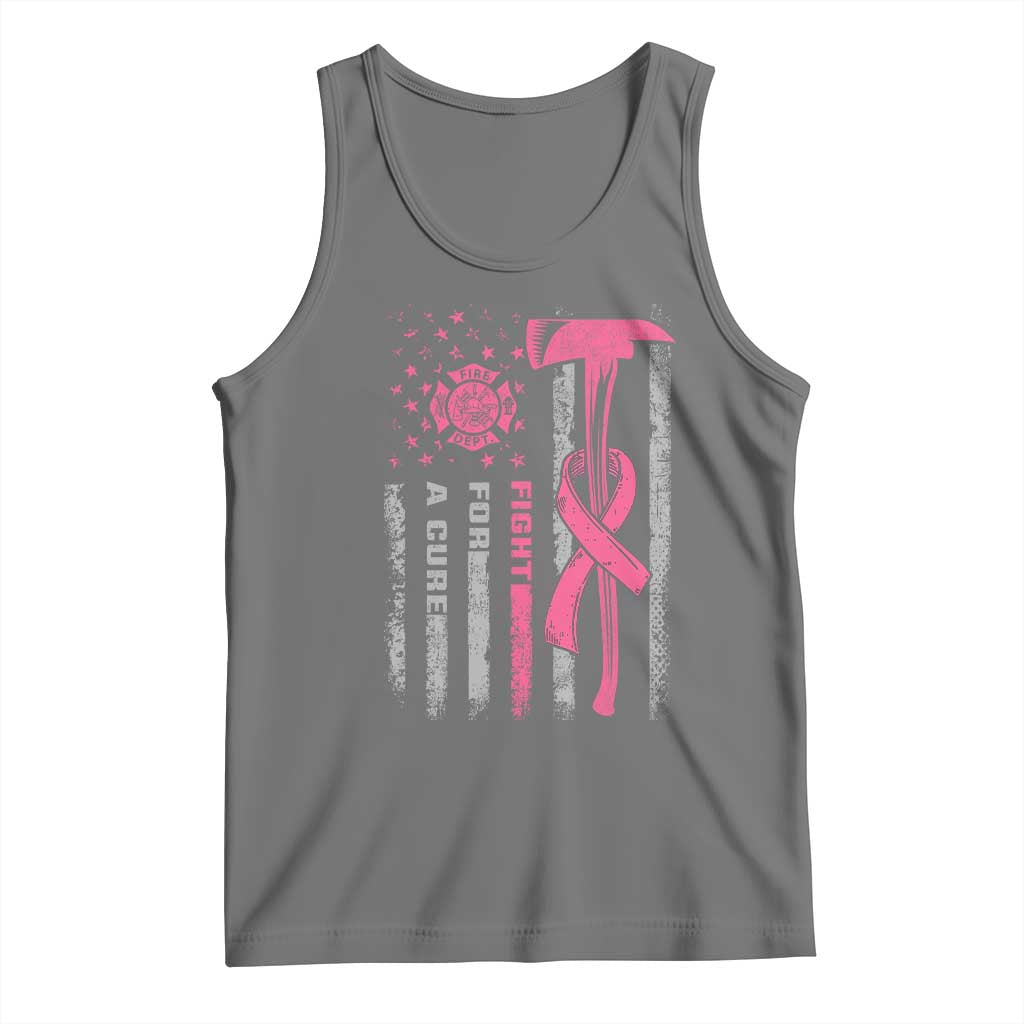 Firefighter Breast Cancer Awareness Tank Top Fight For A Cure American Flag TS10 Black Heather Print Your Wear