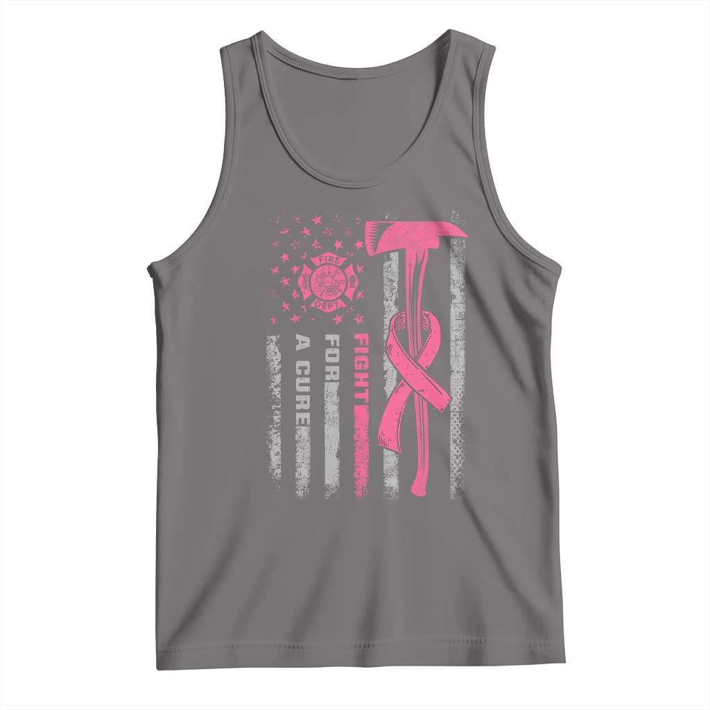 Firefighter Breast Cancer Awareness Tank Top Fight For A Cure American Flag TS10 Deep Heather Print Your Wear