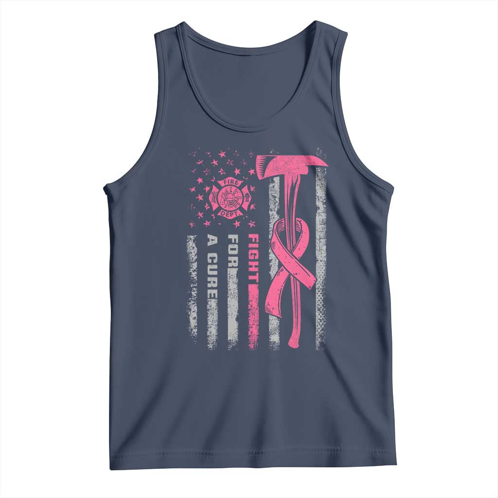 Firefighter Breast Cancer Awareness Tank Top Fight For A Cure American Flag TS10 Navy Print Your Wear