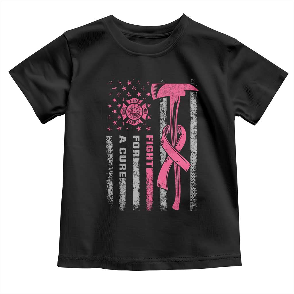 Firefighter Breast Cancer Awareness Toddler T Shirt Fight For A Cure American Flag TS10 Black Print Your Wear
