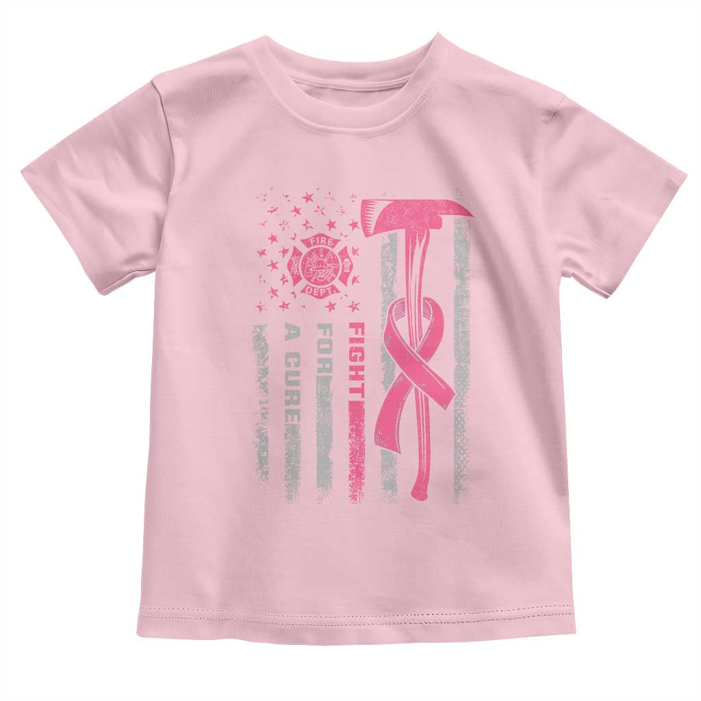 Firefighter Breast Cancer Awareness Toddler T Shirt Fight For A Cure American Flag TS10 Light Pink Print Your Wear