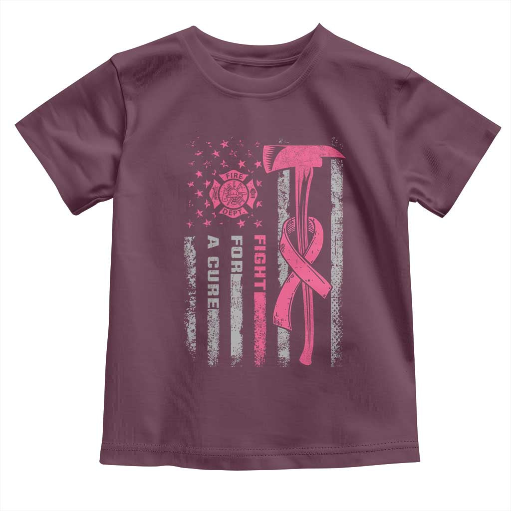 Firefighter Breast Cancer Awareness Toddler T Shirt Fight For A Cure American Flag TS10 Maroon Print Your Wear