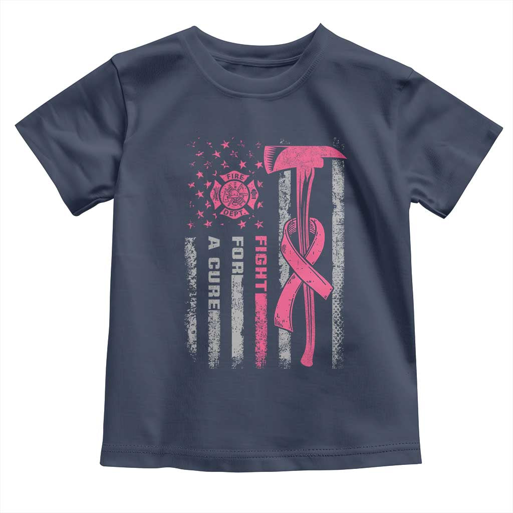 Firefighter Breast Cancer Awareness Toddler T Shirt Fight For A Cure American Flag TS10 Navy Print Your Wear