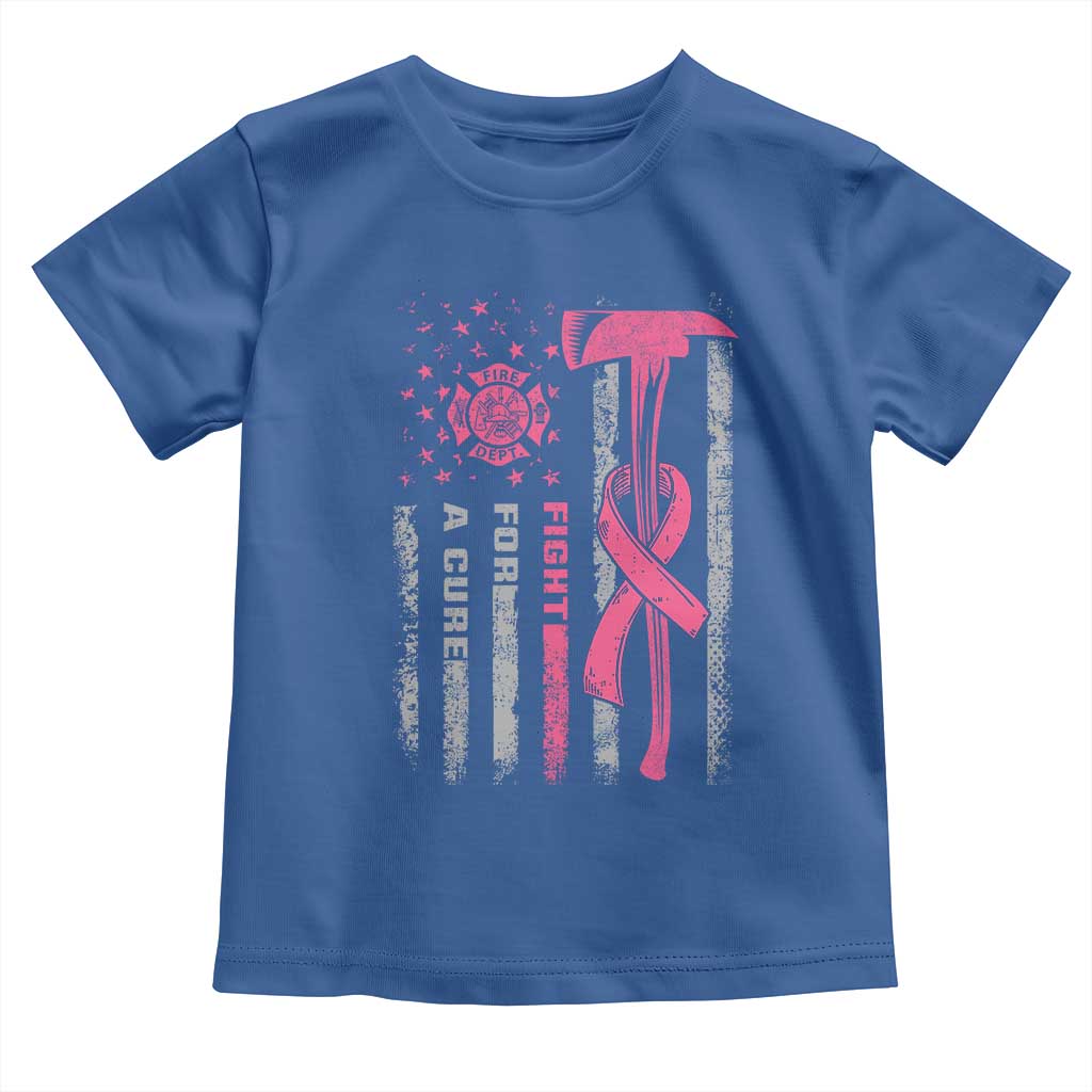 Firefighter Breast Cancer Awareness Toddler T Shirt Fight For A Cure American Flag TS10 Royal Blue Print Your Wear