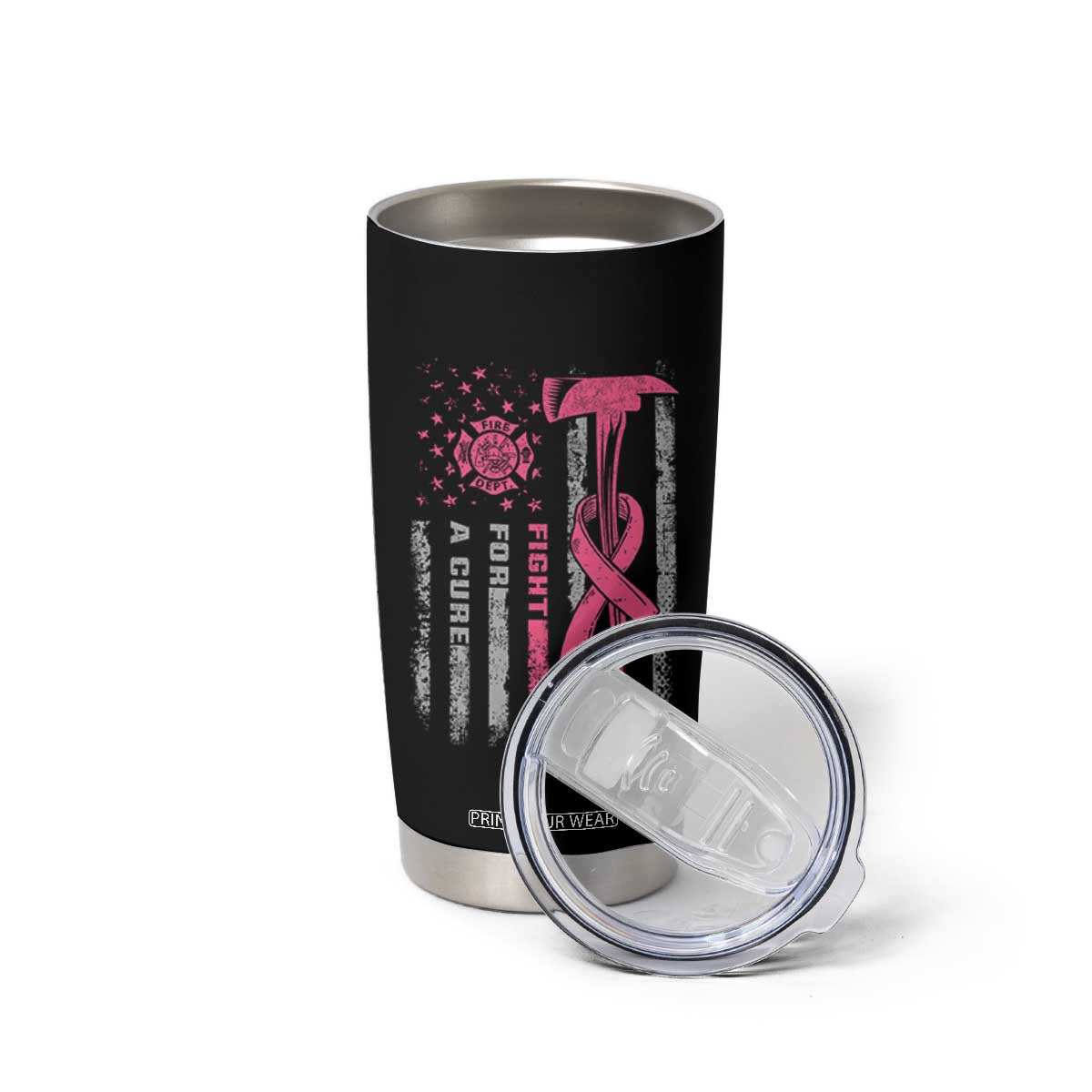 Firefighter Breast Cancer Awareness Tumbler Cup Fight For A Cure American Flag TS10 Print Your Wear