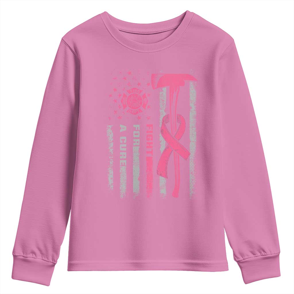 Firefighter Breast Cancer Awareness Youth Sweatshirt Fight For A Cure American Flag TS10 Azalea Print Your Wear