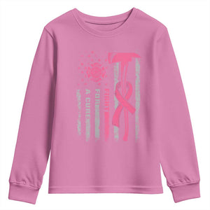 Firefighter Breast Cancer Awareness Youth Sweatshirt Fight For A Cure American Flag TS10 Azalea Print Your Wear