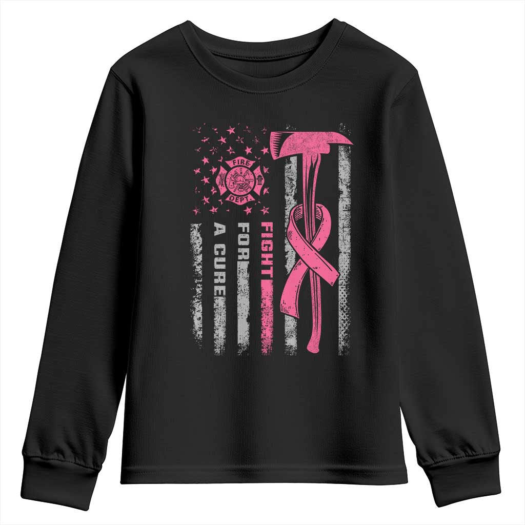 Firefighter Breast Cancer Awareness Youth Sweatshirt Fight For A Cure American Flag TS10 Black Print Your Wear