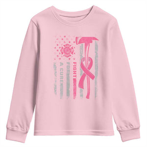 Firefighter Breast Cancer Awareness Youth Sweatshirt Fight For A Cure American Flag TS10 Light Pink Print Your Wear