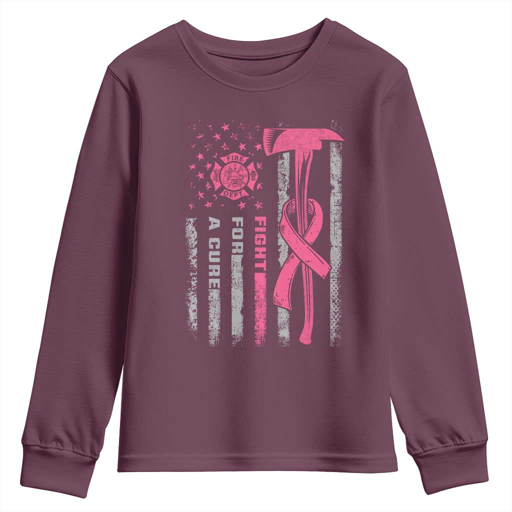 Firefighter Breast Cancer Awareness Youth Sweatshirt Fight For A Cure American Flag TS10 Maroon Print Your Wear