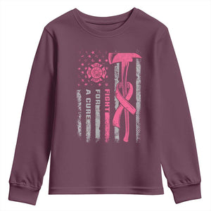 Firefighter Breast Cancer Awareness Youth Sweatshirt Fight For A Cure American Flag TS10 Maroon Print Your Wear