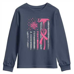 Firefighter Breast Cancer Awareness Youth Sweatshirt Fight For A Cure American Flag TS10 Navy Print Your Wear