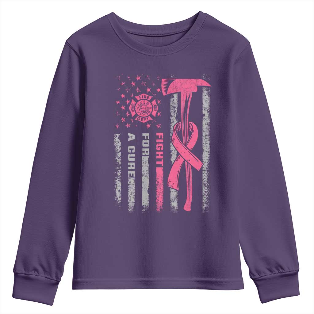 Firefighter Breast Cancer Awareness Youth Sweatshirt Fight For A Cure American Flag TS10 Purple Print Your Wear