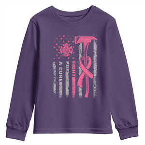 Firefighter Breast Cancer Awareness Youth Sweatshirt Fight For A Cure American Flag TS10 Purple Print Your Wear