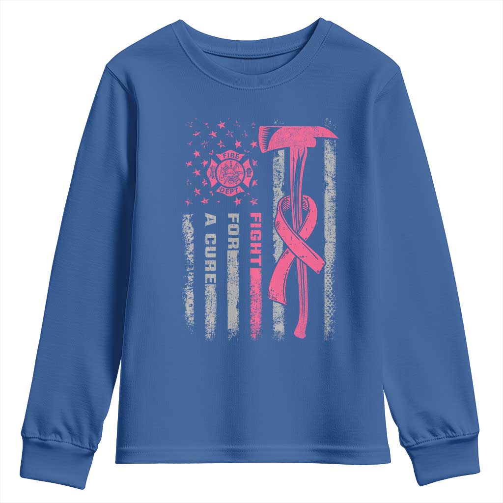 Firefighter Breast Cancer Awareness Youth Sweatshirt Fight For A Cure American Flag TS10 Royal Blue Print Your Wear