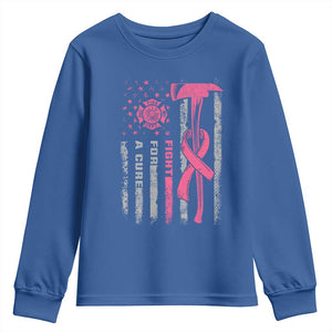 Firefighter Breast Cancer Awareness Youth Sweatshirt Fight For A Cure American Flag TS10 Royal Blue Print Your Wear