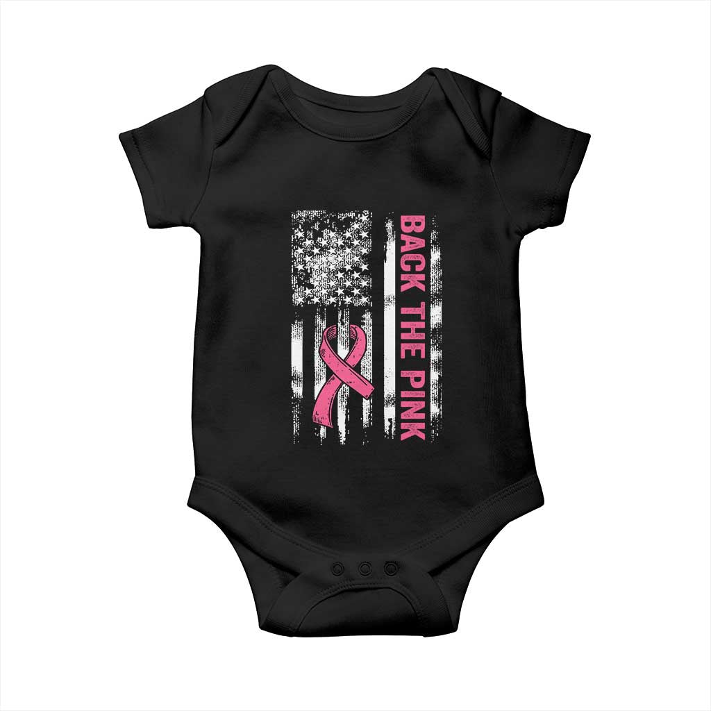 Back The Pink Ribbon Breast Cancer Awareness Baby Onesie American Flag TS10 Black Print Your Wear