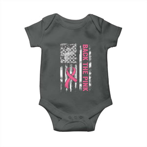 Back The Pink Ribbon Breast Cancer Awareness Baby Onesie American Flag TS10 Dark Heather Print Your Wear