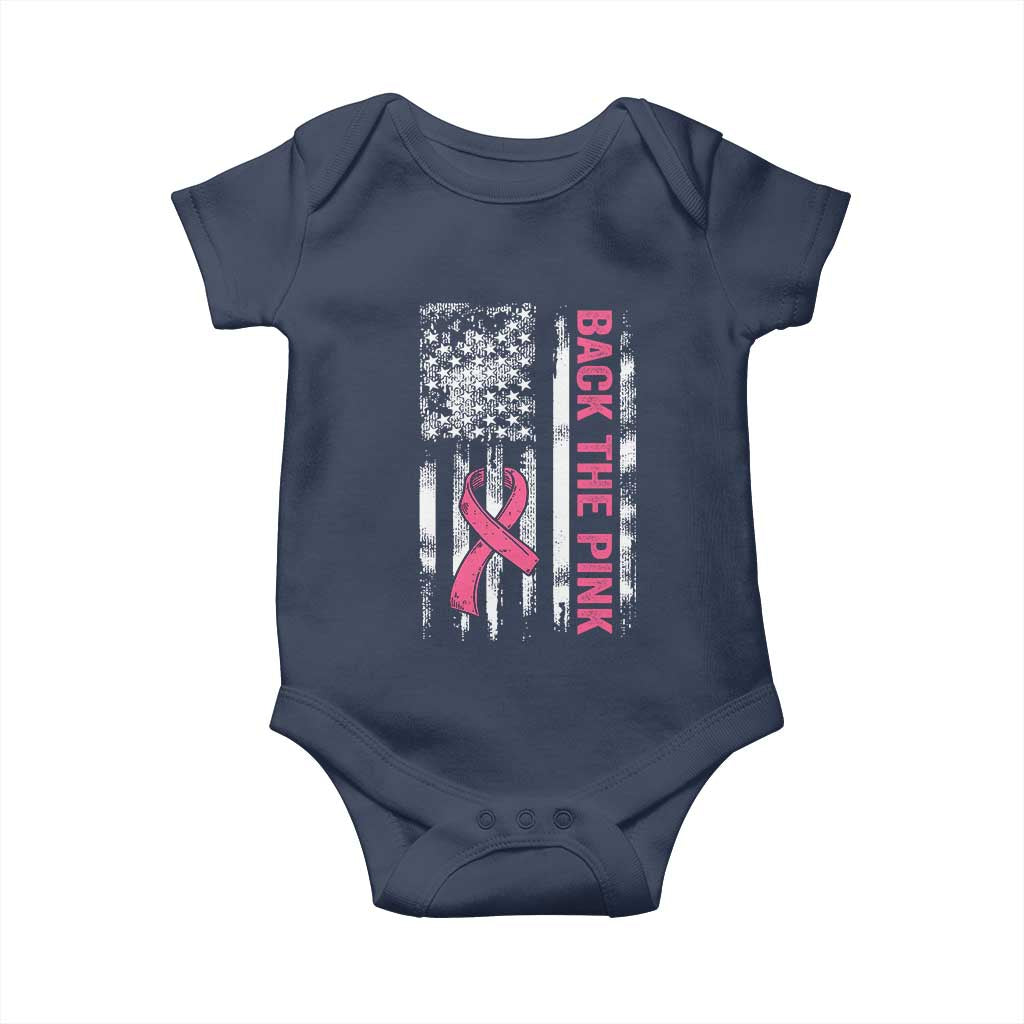 Back The Pink Ribbon Breast Cancer Awareness Baby Onesie American Flag TS10 Navy Print Your Wear
