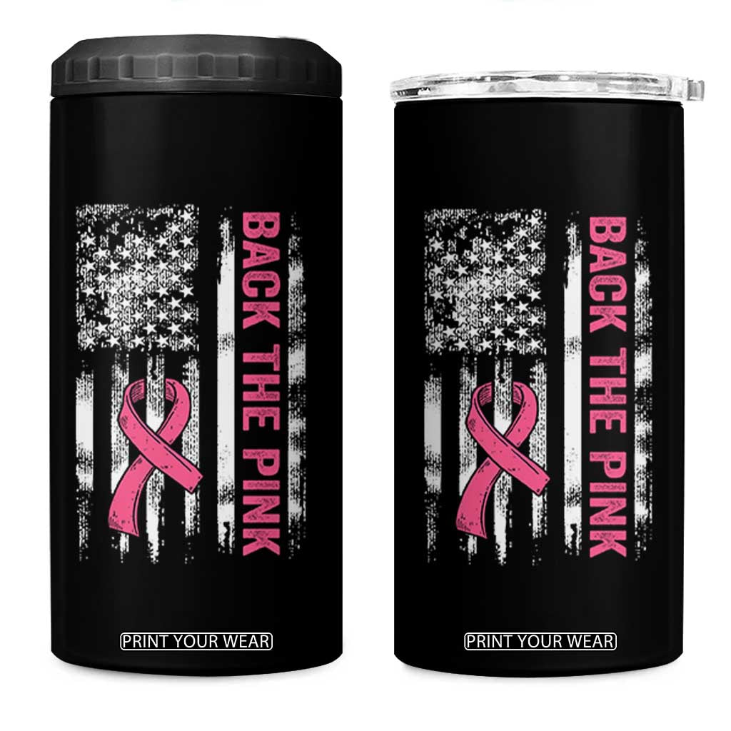 Back The Pink Ribbon Breast Cancer Awareness 4 in 1 Can Cooler Tumbler American Flag TS10 One Size: 16 oz Black Print Your Wear