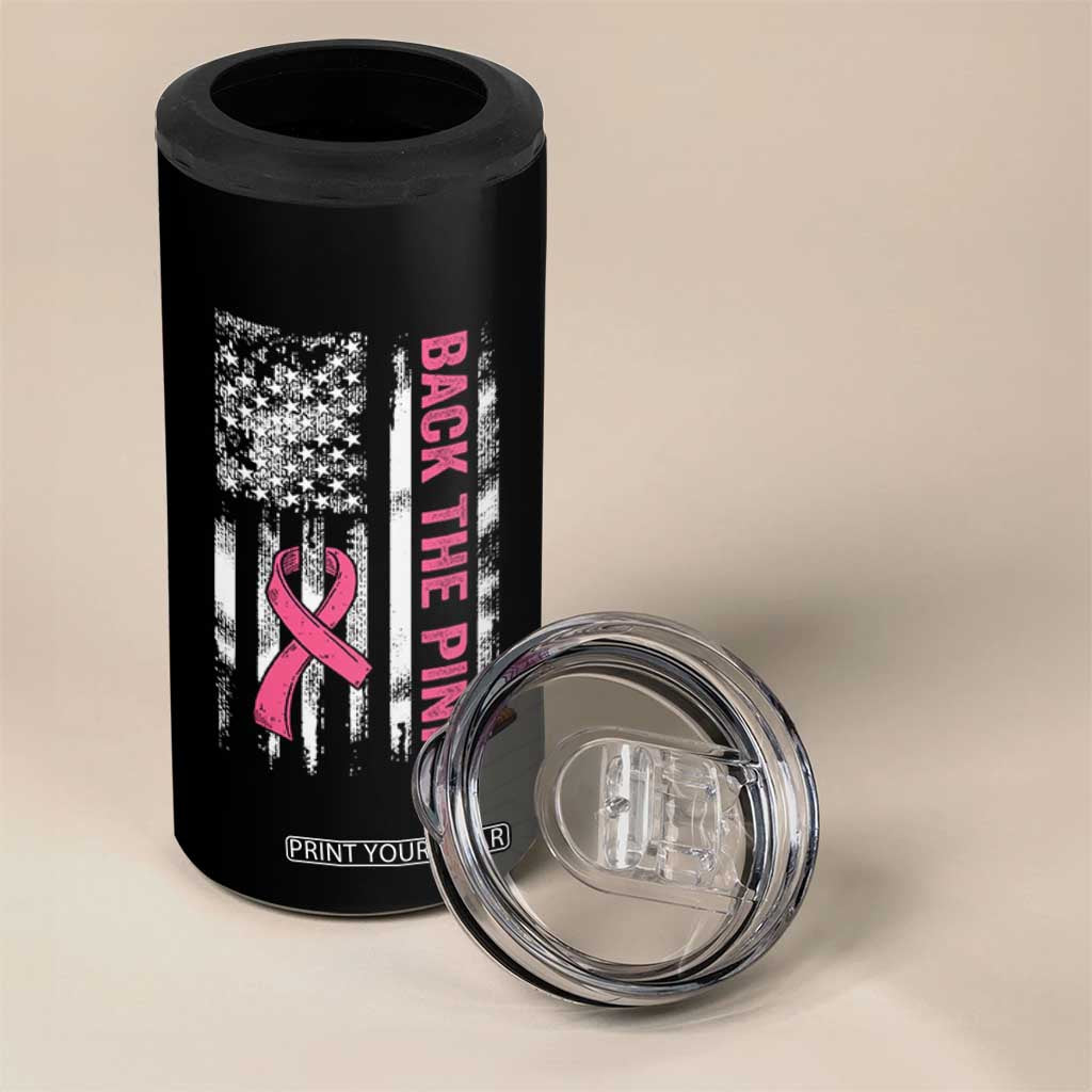 Back The Pink Ribbon Breast Cancer Awareness 4 in 1 Can Cooler Tumbler American Flag TS10 Print Your Wear