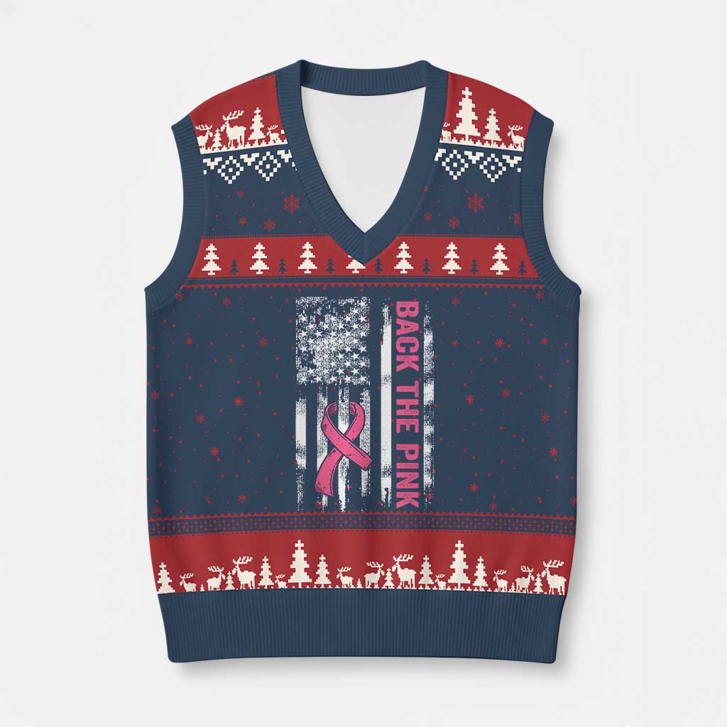 Back The Pink Ribbon Breast Cancer Awareness V-Neck Knit Sweater Vest American Flag TS10 Navy Red Print Your Wear