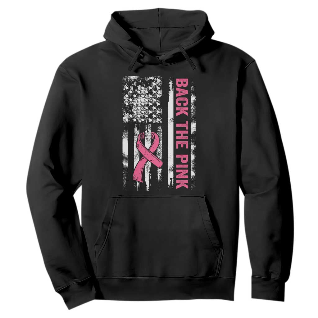 Back The Pink Ribbon Breast Cancer Awareness Hoodie American Flag - Print Your Wear