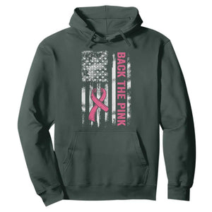 Back The Pink Ribbon Breast Cancer Awareness Hoodie American Flag TS10 Dark Forest Green Print Your Wear
