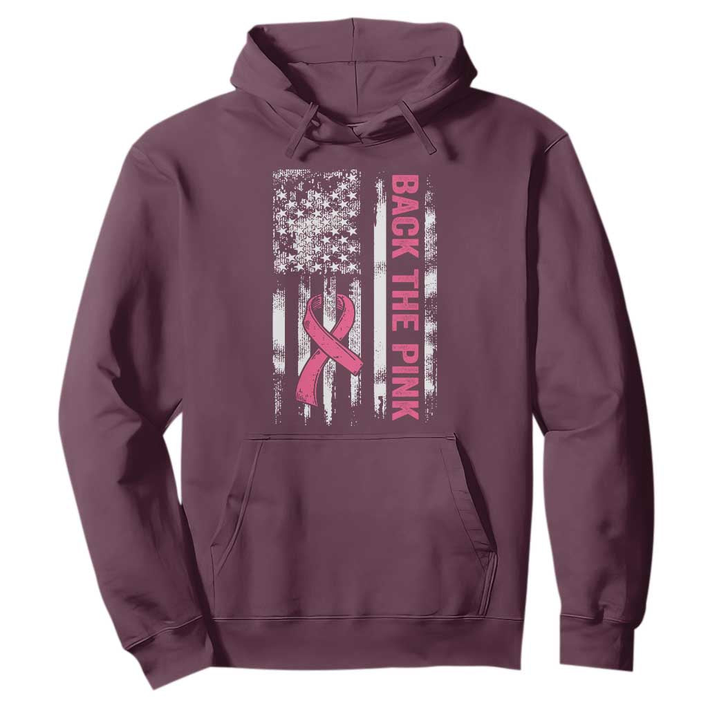Back The Pink Ribbon Breast Cancer Awareness Hoodie American Flag TS10 Maroon Print Your Wear