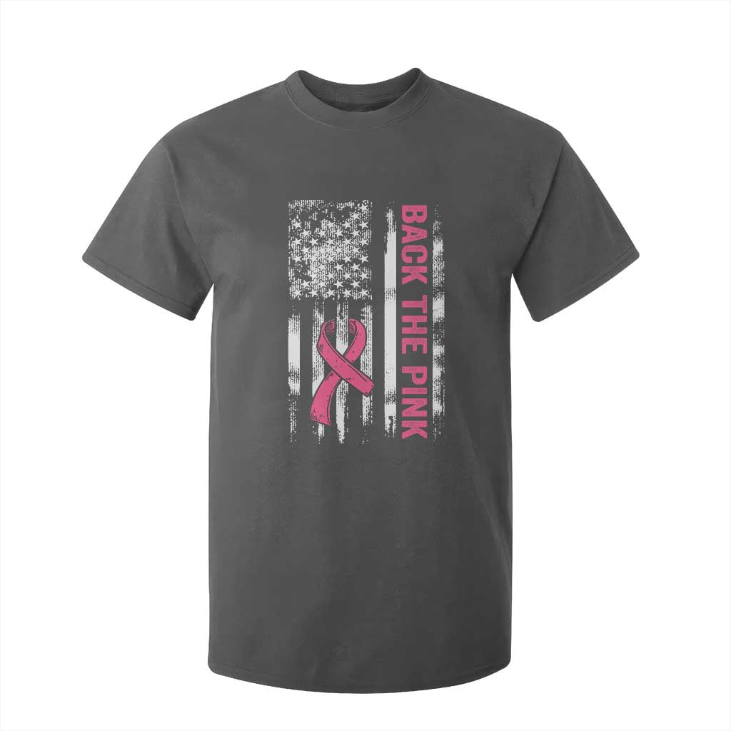Back The Pink Ribbon Breast Cancer Awareness T Shirt For Kid American Flag TS10 Dark Heather Print Your Wear