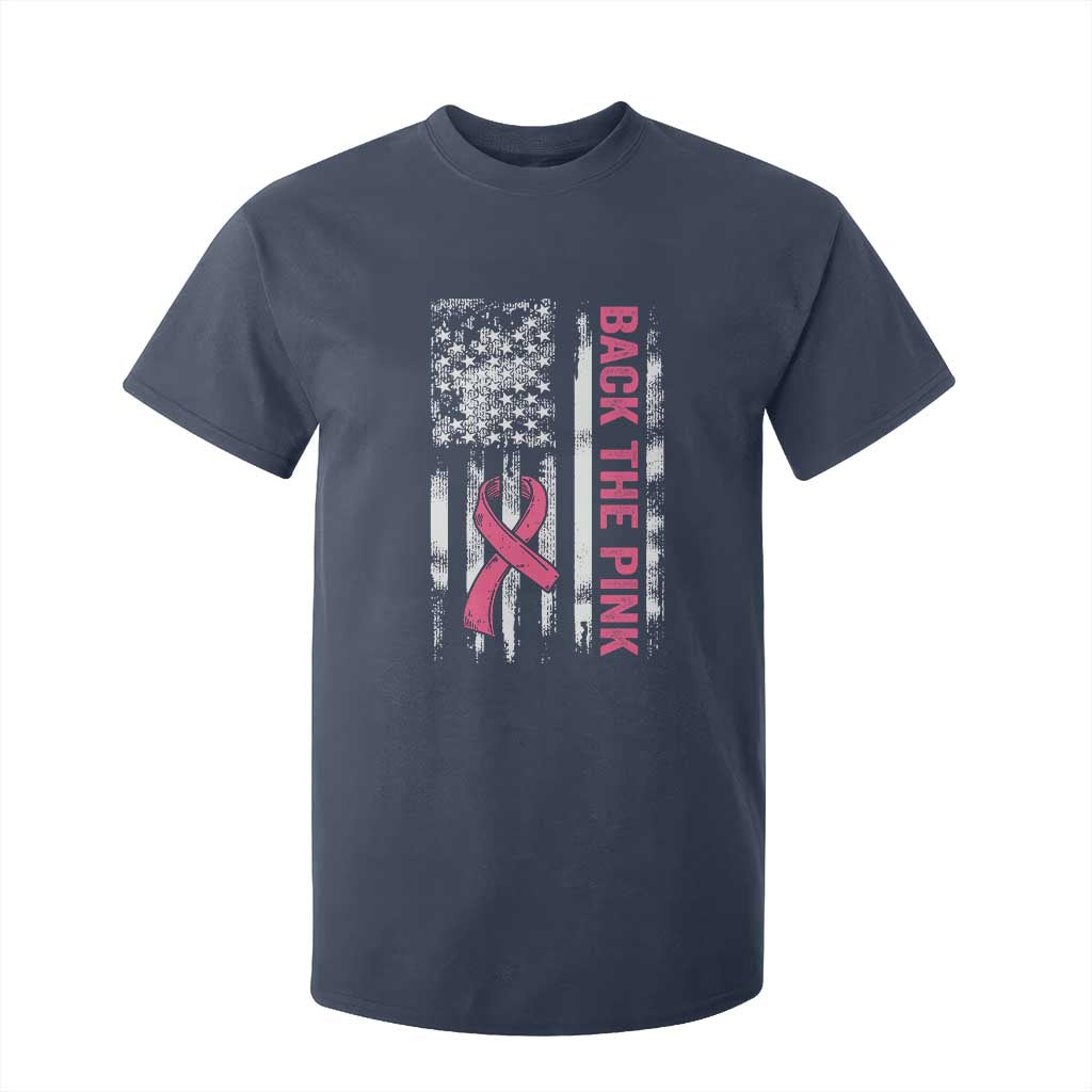 Back The Pink Ribbon Breast Cancer Awareness T Shirt For Kid American Flag TS10 Navy Print Your Wear
