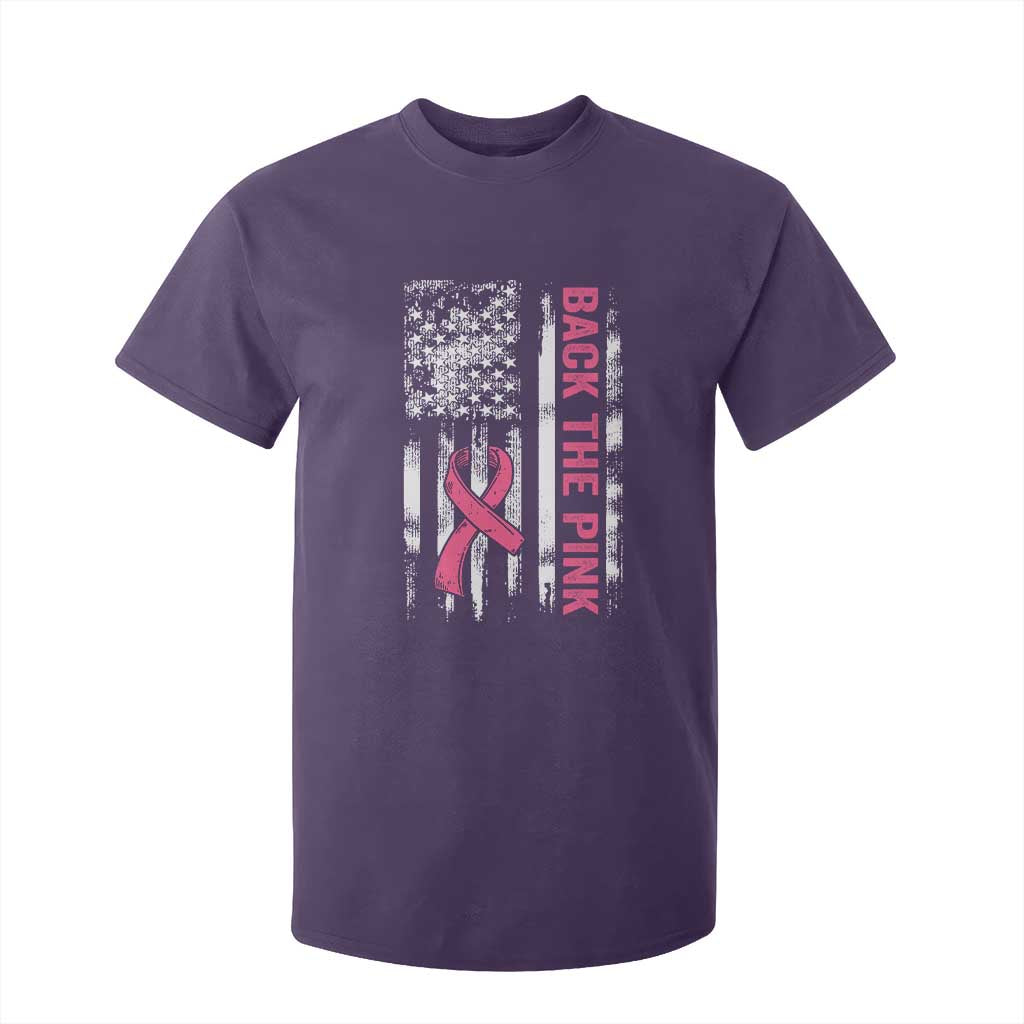 Back The Pink Ribbon Breast Cancer Awareness T Shirt For Kid American Flag TS10 Purple Print Your Wear