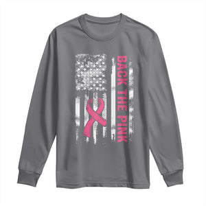 Back The Pink Ribbon Breast Cancer Awareness Long Sleeve Shirt American Flag TS10 Charcoal Print Your Wear