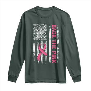 Back The Pink Ribbon Breast Cancer Awareness Long Sleeve Shirt American Flag TS10 Dark Forest Green Print Your Wear