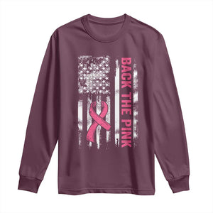 Back The Pink Ribbon Breast Cancer Awareness Long Sleeve Shirt American Flag TS10 Maroon Print Your Wear