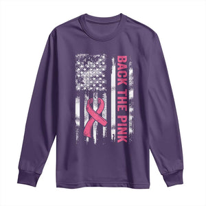 Back The Pink Ribbon Breast Cancer Awareness Long Sleeve Shirt American Flag TS10 Purple Print Your Wear